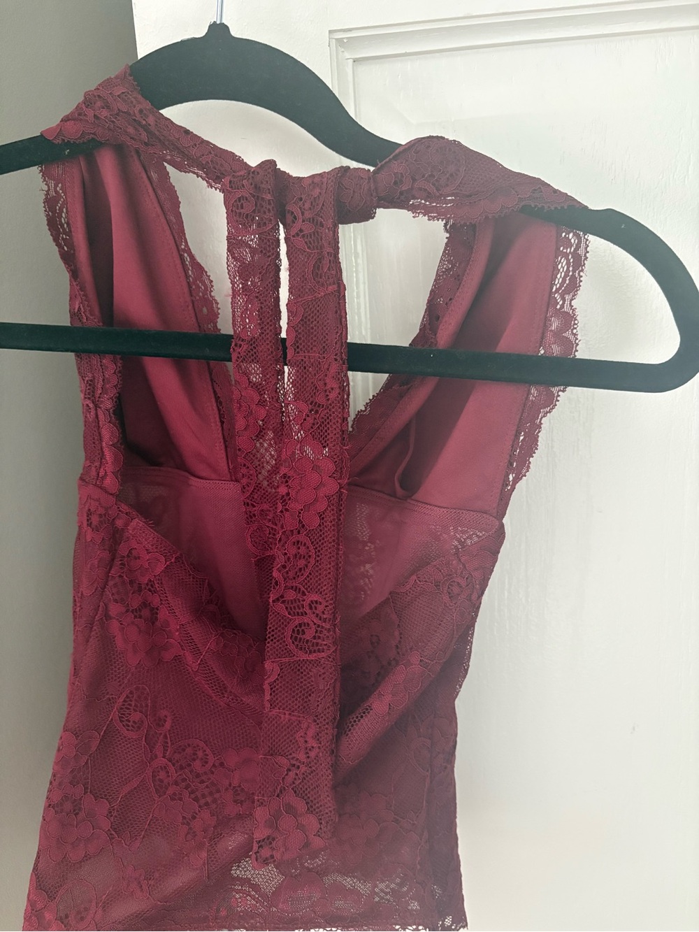 Garage Burgundy Lace Halter Crop Top - Picture 3 of 4